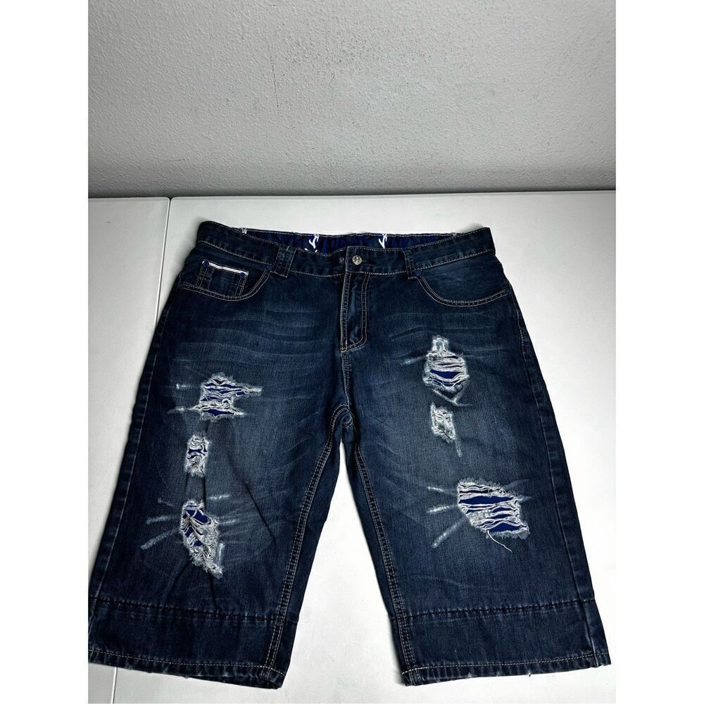Men's Dark Blue Distressed Jean Shorts